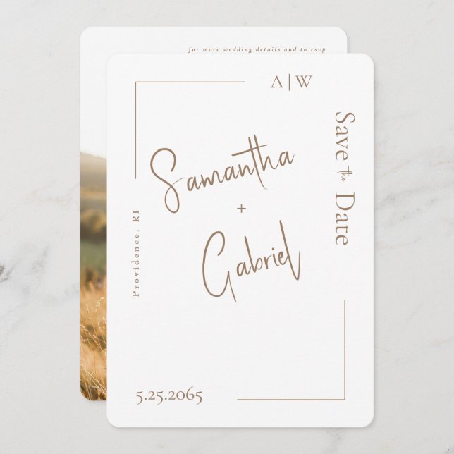 White Contemporary Foto Wedding Save the Date (Vorne/Hinten)