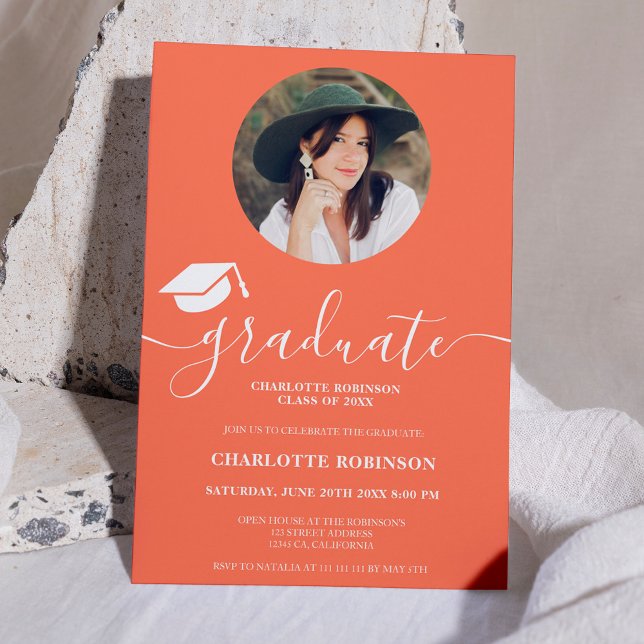 White Coral Graduate Script Foto Abschluss Einladung (White coral graduate script photo graduation invitation)