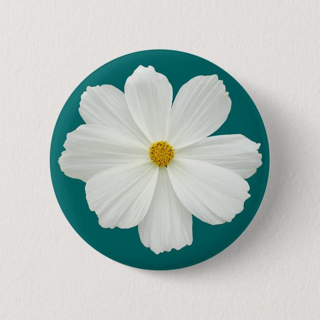 White Cosmos-Blume Button (Vorderseite)