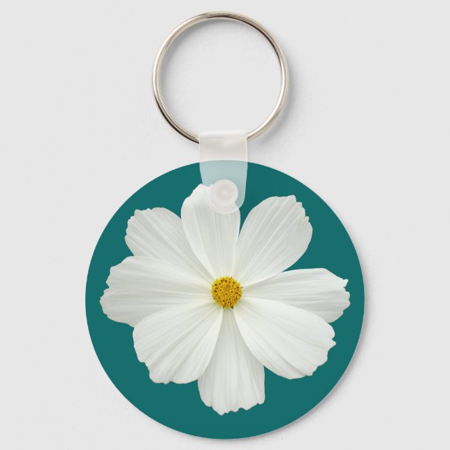 White Cosmos-Blume Schlüsselanhänger (Vorderseite)
