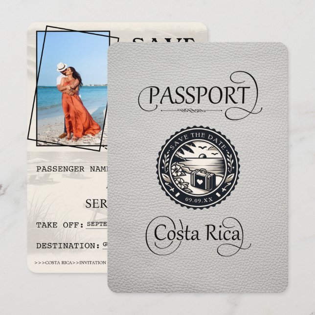 White Costa Rica Passport Save The Date (Vorne/Hinten)