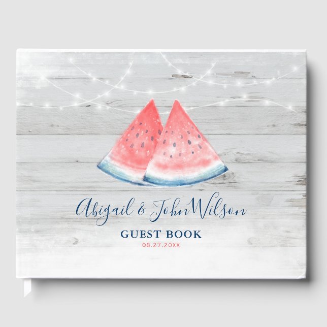 White Country Wood Watermelon Rustic Wedding Gästebuch (Vorderseite)