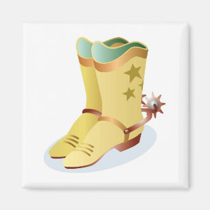 White Cowboy Boots mit Riding Spurs Magnet