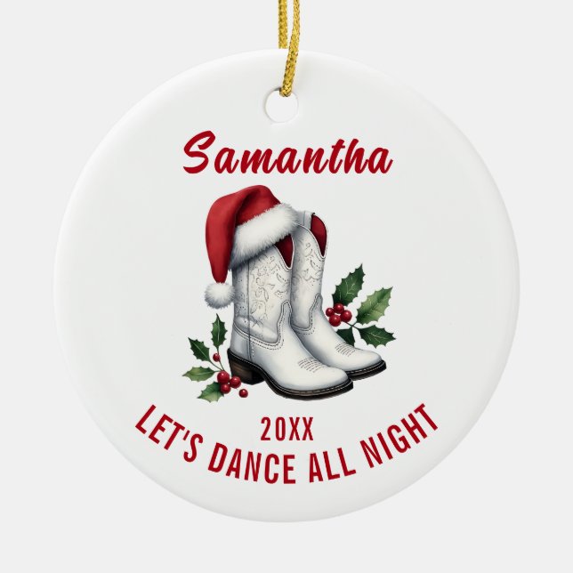 White Cowboy Boots Weihnachtsmannmütze Ornament (Vorne)