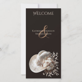 White Cowgirl Hat mit Blume Hochzeitsprogramm