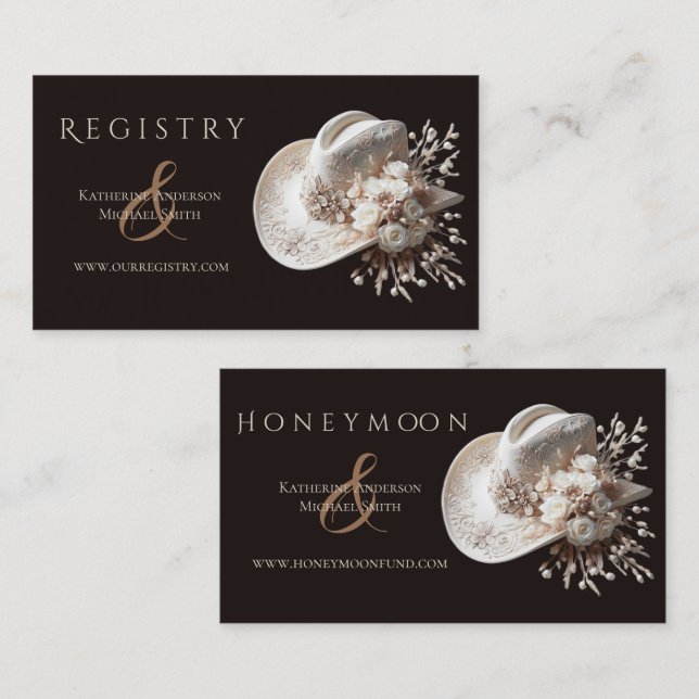 White Cowgirl Hut mit Blume Wedding Registry Visitenkarte (Vorne/Hinten)