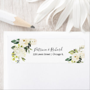 White Cream Floral Wedding Rücksendeadresse Label