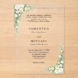 White Cream Florals Both Parents Names Wedding Acryleinladungen