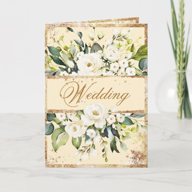 White Cream Gold Botanical Floral Wedding Einladung (Vorderseite)