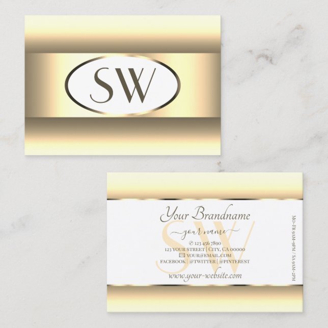 White Cream Ombre Monogram Light Gold Decororder Visitenkarte (Vorne/Hinten)