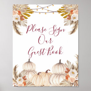 White Cream Pumpkin Floral Bitte Unterschreiben Si Poster