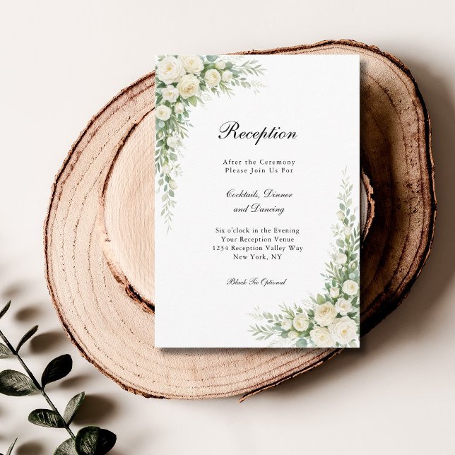 White Cream Roses Floral Wedding Reception  Begleitkarte (White Cream Watercolor Roses Wedding Reception Enclosure card)