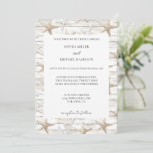 White Cream Starfish Beach Hochzeit Einladung