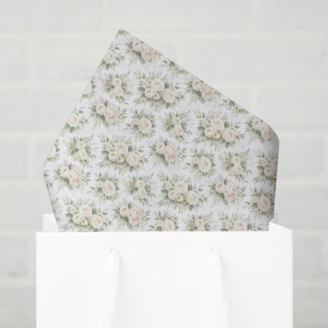 White Cream Watercolor Florals Wedding Bridal  Seidenpapier (Geschenktüte)