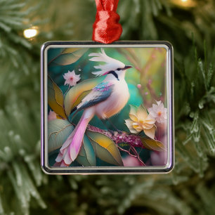 White Creush Blush Schwanz Jay Fantasy Bird Ornament Aus Metall