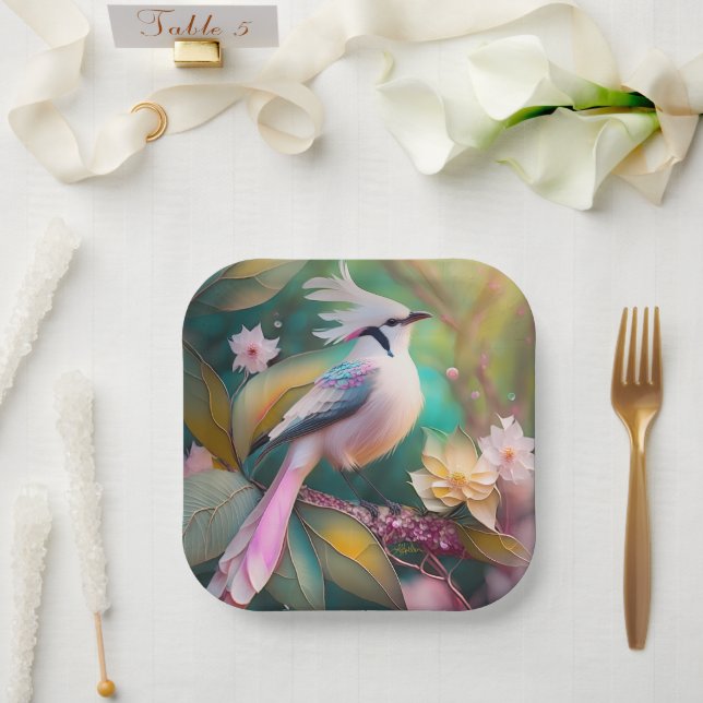 White Creush Blush Schwanz Jay Fantasy Bird Pappteller (Hochzeit)
