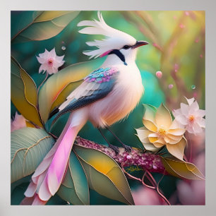 White Creush Blush Schwanz Jay Fantasy Bird Poster