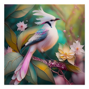 White Creush Blush Schwanz Jay Fantasy Bird Poster