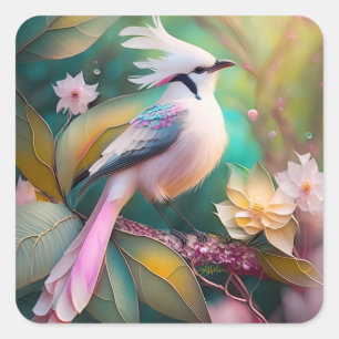 White Creush Blush Schwanz Jay Fantasy Bird Quadratischer Aufkleber