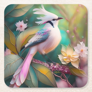 White Creush Blush Schwanz Jay Fantasy Bird Rechteckiger Pappuntersetzer
