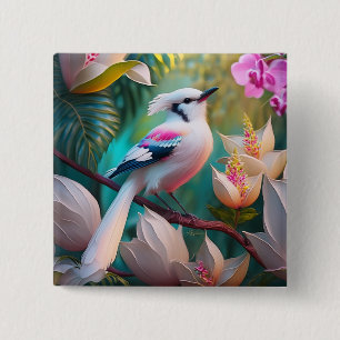 White Creush Chested Fantasy Bird Button