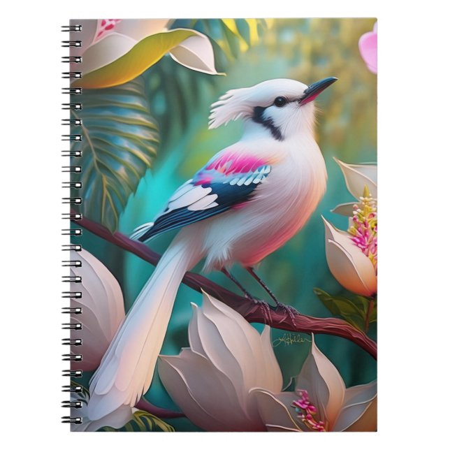 White Creush Chested Fantasy Bird Notizblock (Vorderseite)