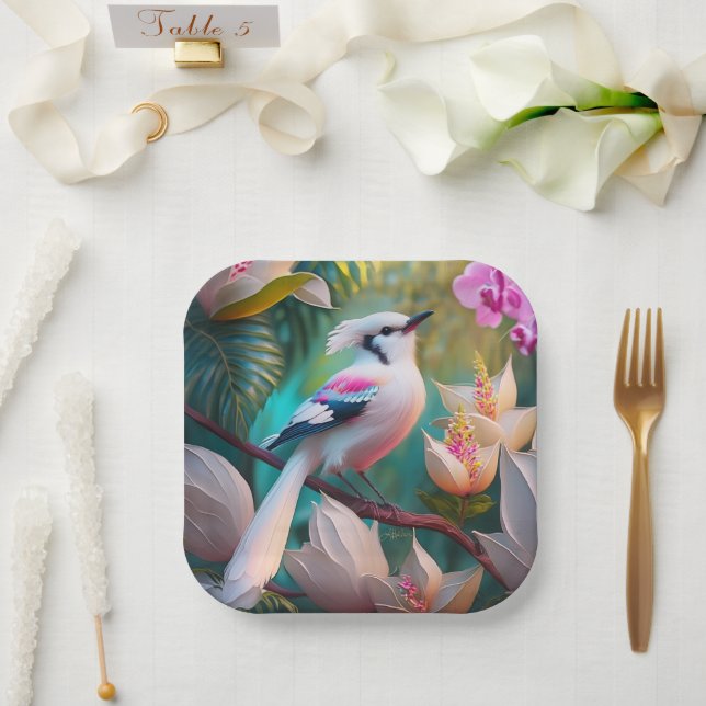 White Creush Chested Fantasy Bird Pappteller (Hochzeit)