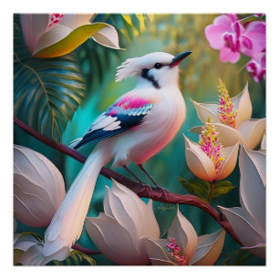 White Creush Chested Fantasy Bird Poster