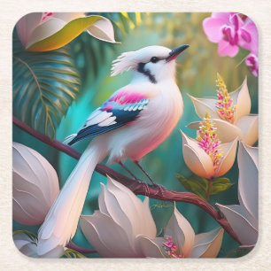 White Creush Chested Fantasy Bird Rechteckiger Pappuntersetzer