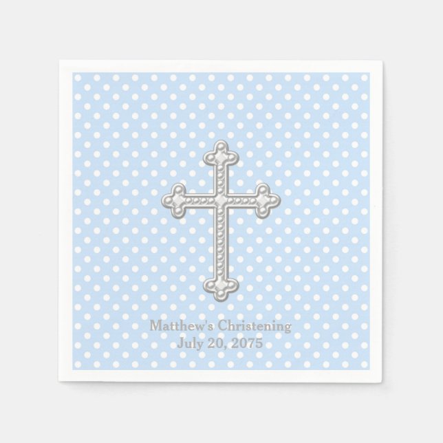 White Cross Blue Christening Serviette (Vorderseite)