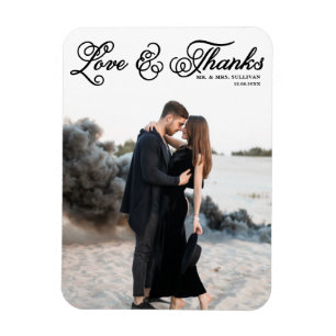White Curly Script-Liebe und Dankeschön Foto Weddi Magnet