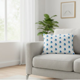 White cushion with blue boats, Nautical decorative Dekokissen