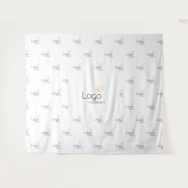 White Custom Business Logo Step Repeat Backdrop Wandteppich (Vorderseite (Horizontal))