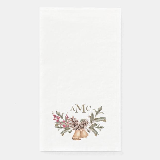 White Custom Monogram Christmas Bells Holiday Serviette (Vorderseite)