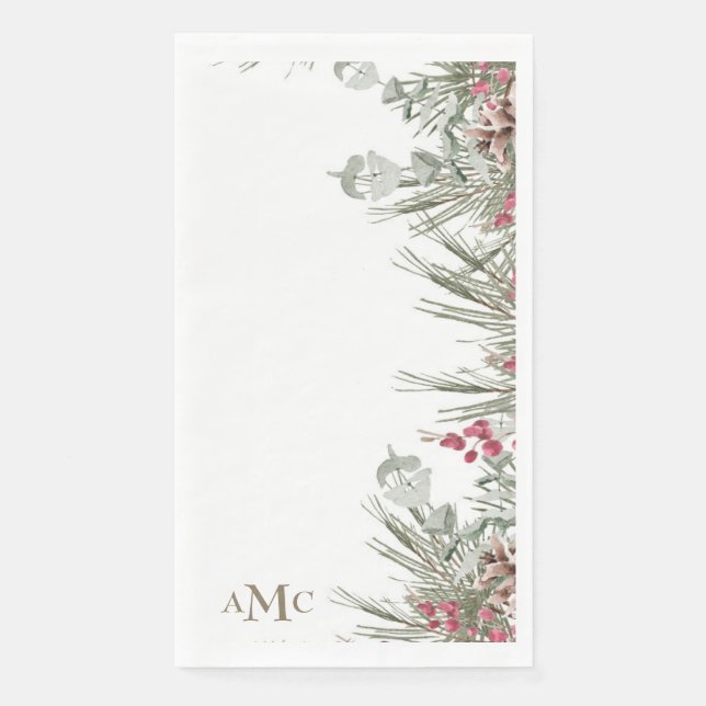 White Custom Monogram Weihnachtsfeiertag Serviette (Vorderseite)