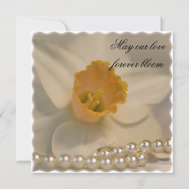 White Daffodil and Pearls Wedding Einladung (Vorderseite)