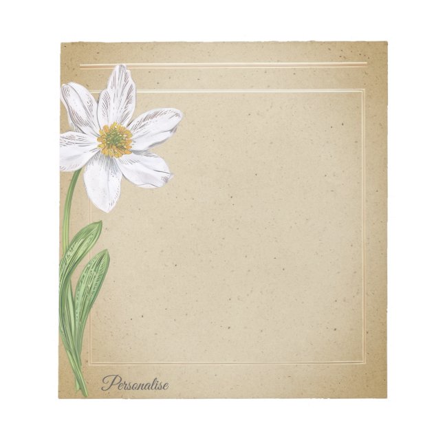 White Daffodil Blume Vintag Alt Paper Persönlich Notizblock (Vorderseite)