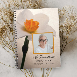 White Daffodil Spring Funeral Memorial Gästebuch Notizblock