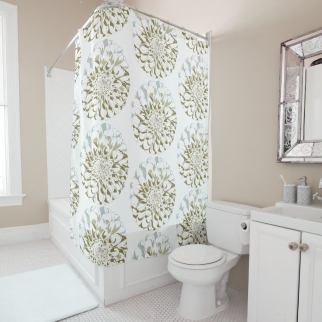 White Dahlia Flower Shower Curtain Duschvorhang (Beispiel)