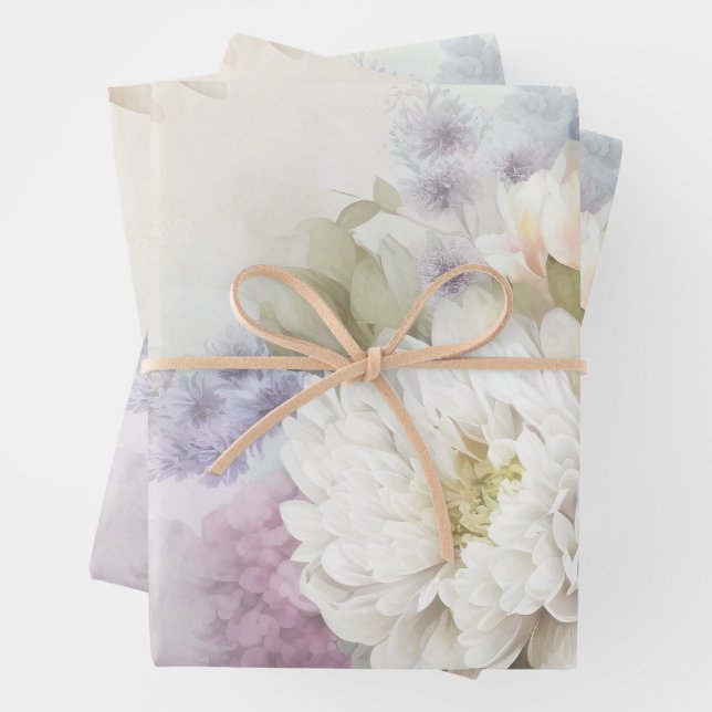 White Dahlia mit Lila und blauen Akzenten Geschenkpapier Set (Beispiel)