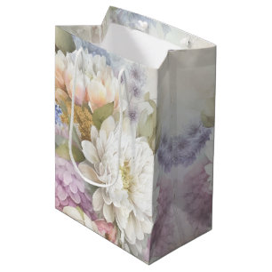 White Dahlia mit Lila und blauen Akzenten Mittlere Geschenktüte