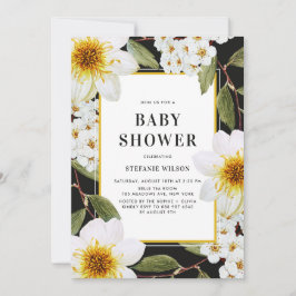 White Dahlia und Spirea Botanical Baby Shower Einladung