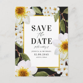 White Dahlia und Spirea Botanical Save the Date Ankündigungspostkarte