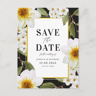 White Dahlia und Spirea Botanical Save the Date Ankündigungspostkarte