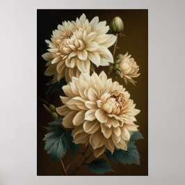 White Dahlias Blume Art Print Poster