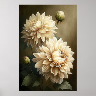 White Dahlias Blume Art Print Poster