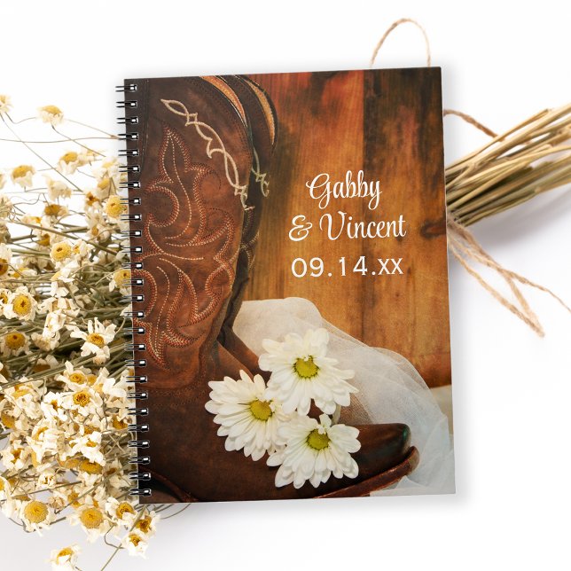 White Daisies and Cowboy Boots Western Wedding Notizblock (Von Creator hochgeladen)