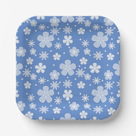 White Daisies and Dots on Blue Pappteller