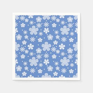 White Daisies and Dots on Blue Serviette
