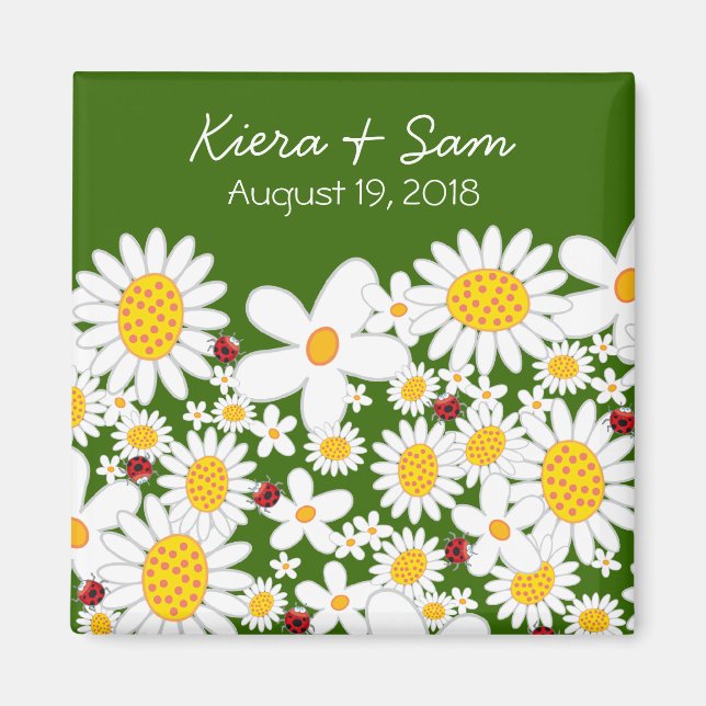 White Daisies and Ladybugs Gift / Rett Date Magnet (Vorne)
